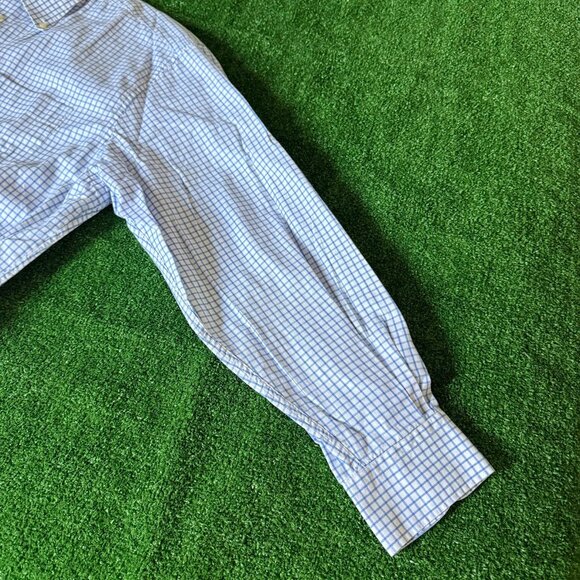 Peter Millar Long Sleeve Button Down Plaid Blue Oxford Easy Care Shirt Size XL - Picture 6 of 12